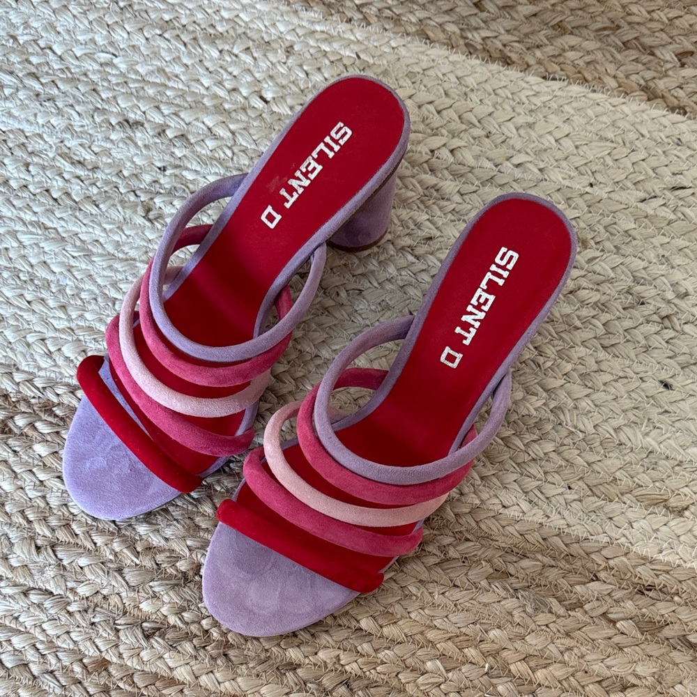 NWOB: Silent D Loretta Tubular Strappy Red, Pink & Purple Block heels, size. 41